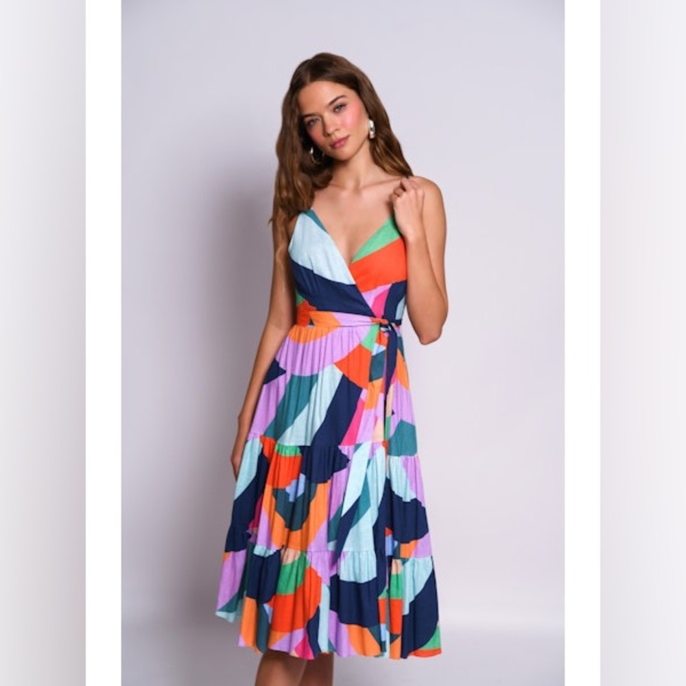 Hutch Rainbow Wave Tiered Midi Wrap Dress - Picture 2 of 3